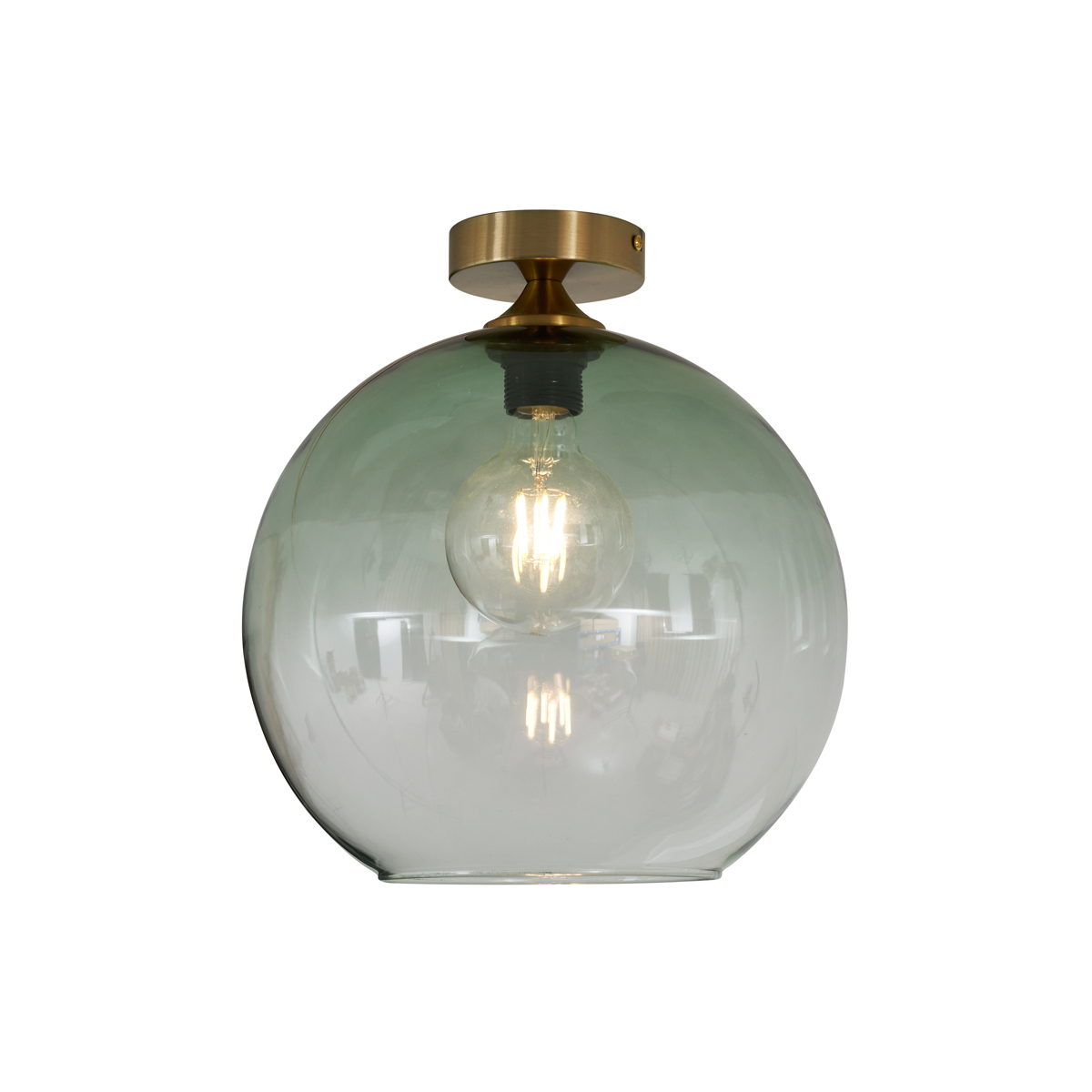 Plafonnier Art Déco Laiton avec Verre Vert - Sandra