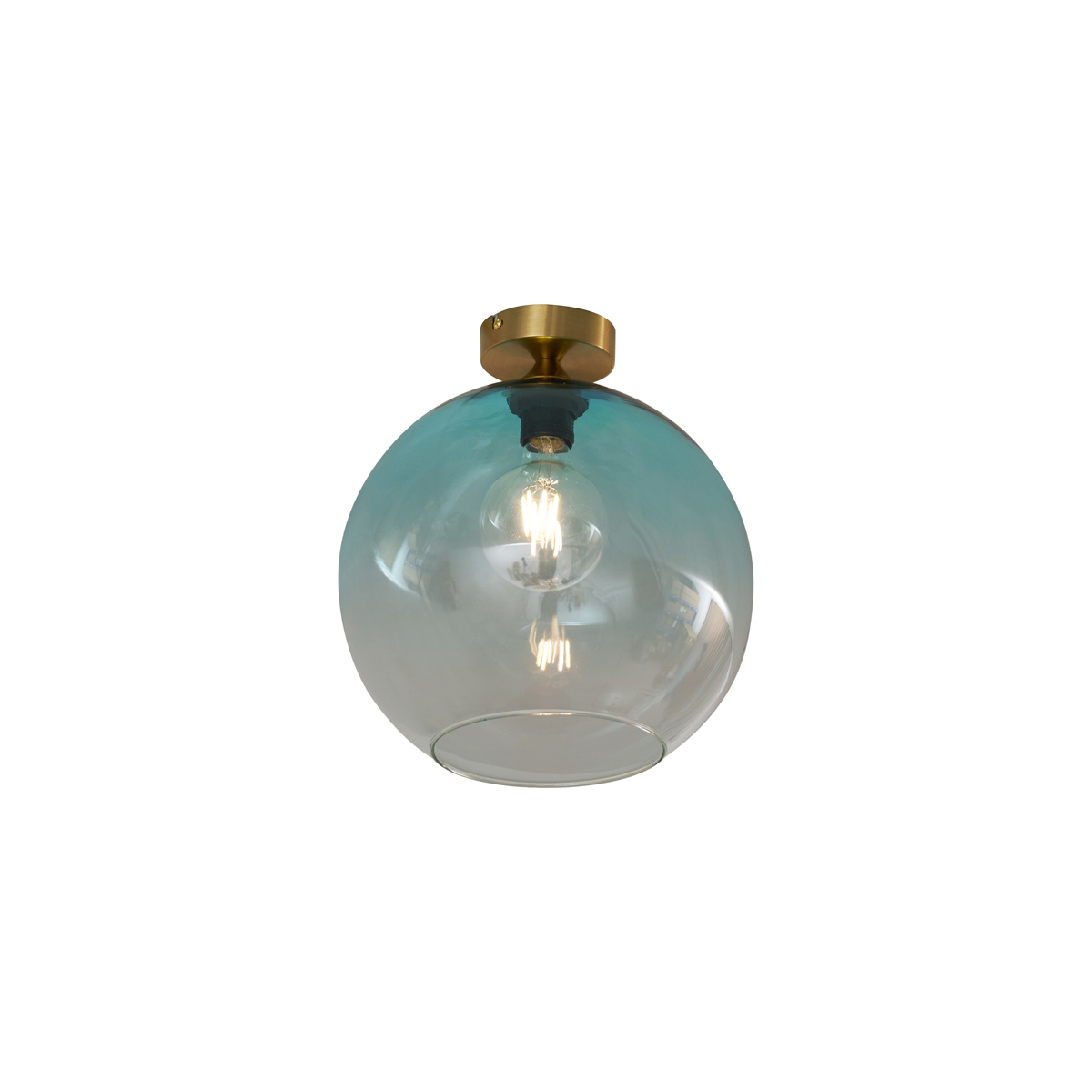 Stropné svietidlo Art Deco mosadzné s modrým sklom - Sandra