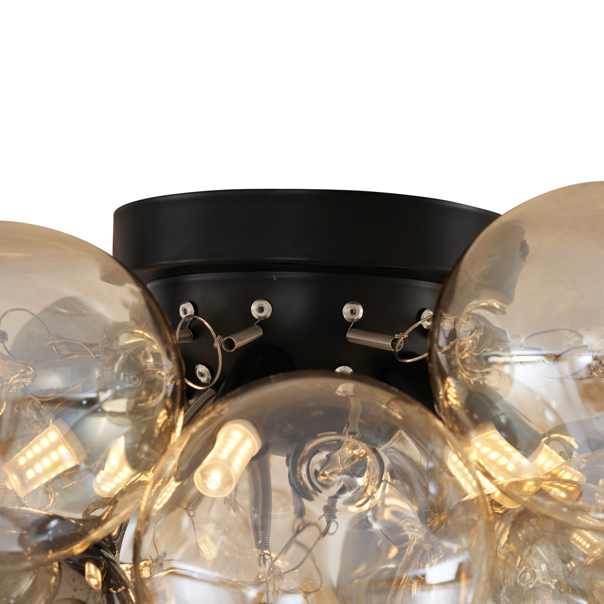 Lampada da soffitto di design nera con vetro ambra e fumé 6 luci - Uvas
