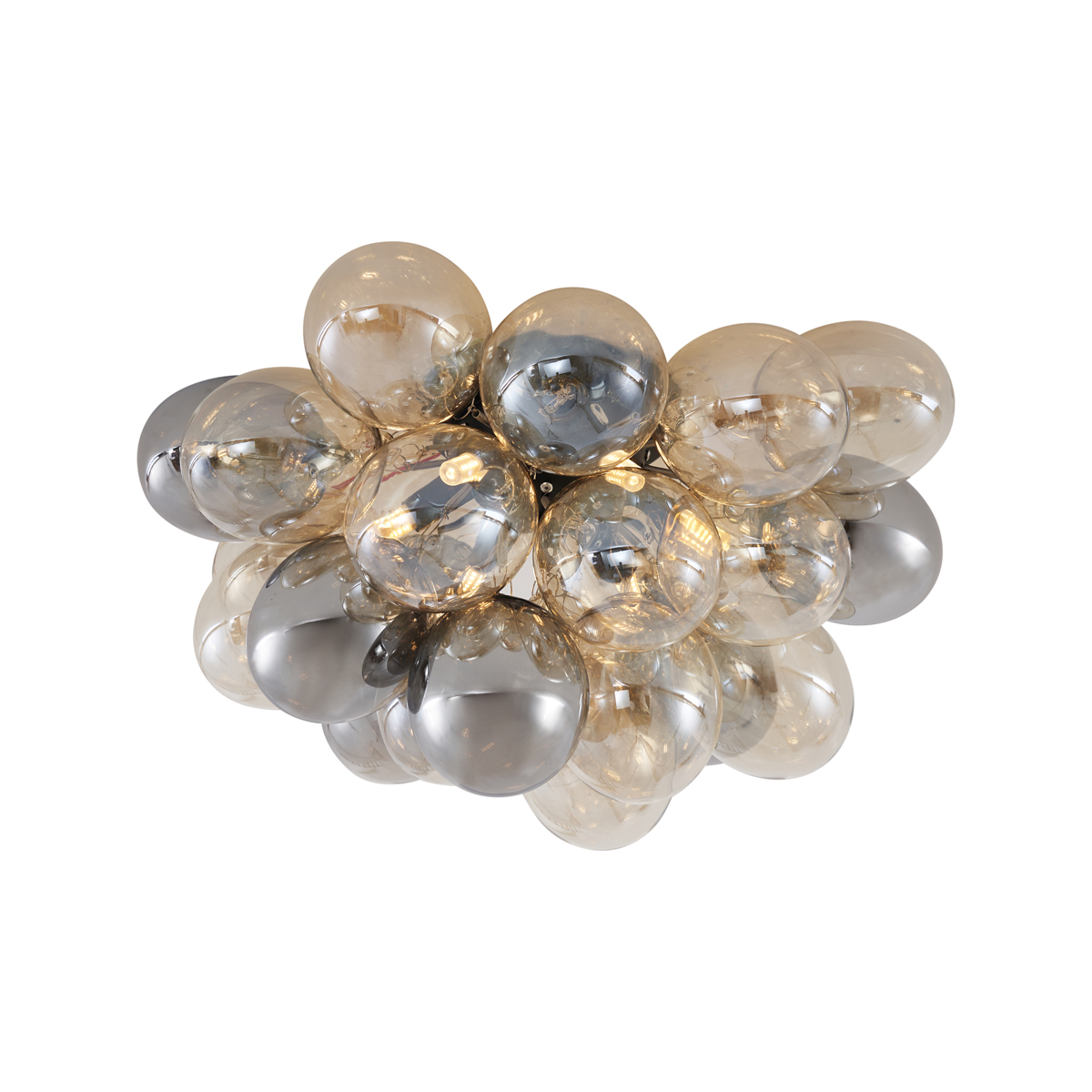 Lampada da soffitto di design nera con vetro ambra e fumé 6 luci - Uvas