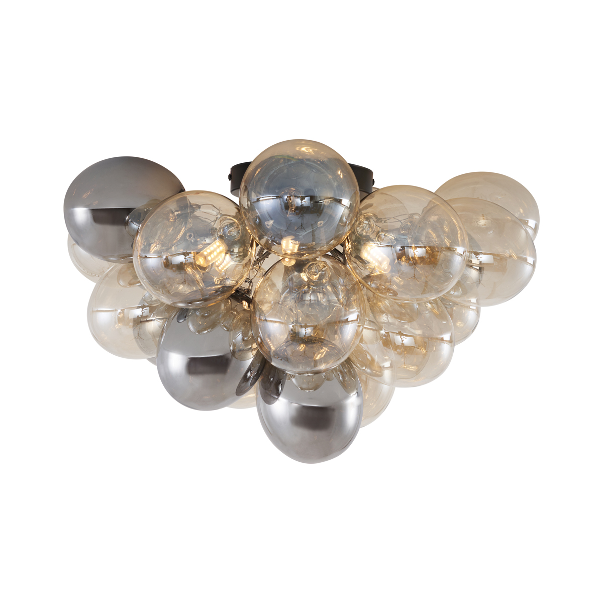 Lampada da soffitto di design nera con vetro ambra e fumé 6 luci - Uvas