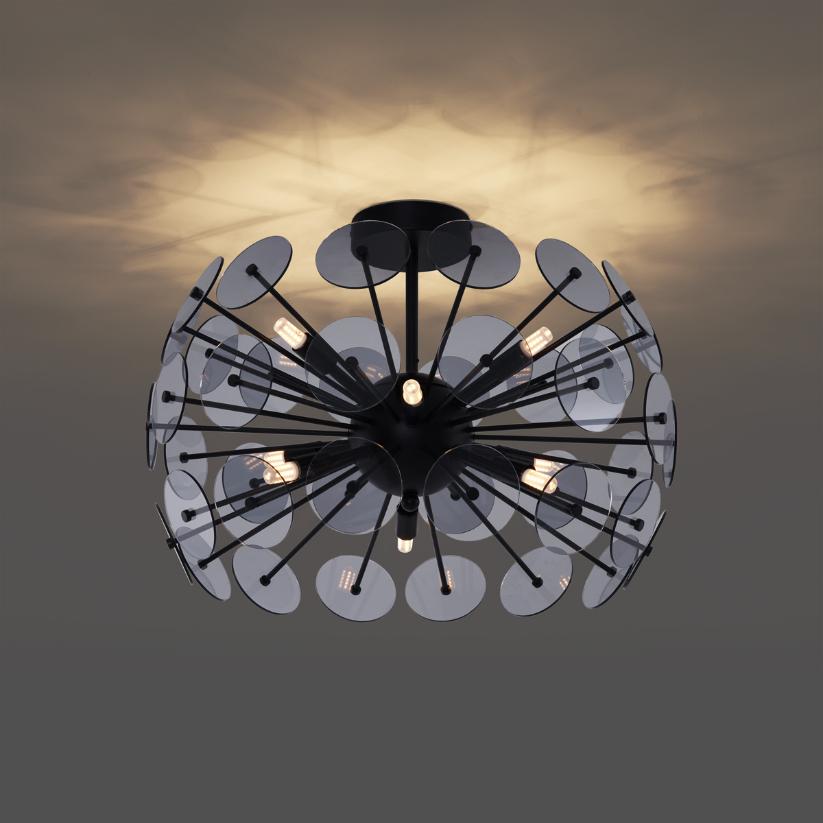 Lámpara de techo Art Déco negra con cristal ahumado - Atomic