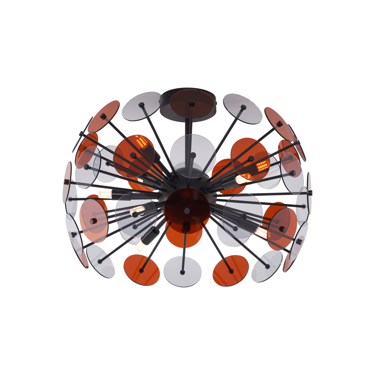 Art Deco stropné svietidlo čierne s jantárovým a dymovým sklom - Atomic