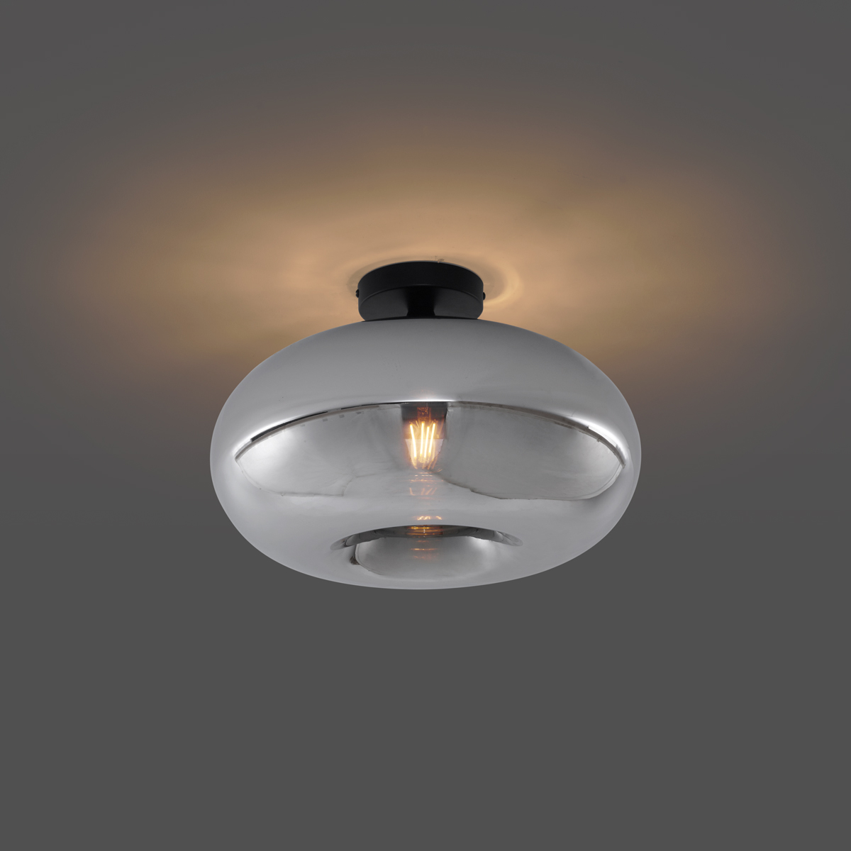 Lámpara de techo Art Déco negra con cristal ahumado 40 cm - Busa