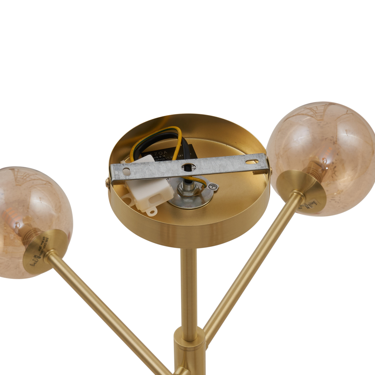 Modern Ceiling Lamp Brass with Amber Glass 6-Lights - Ryan