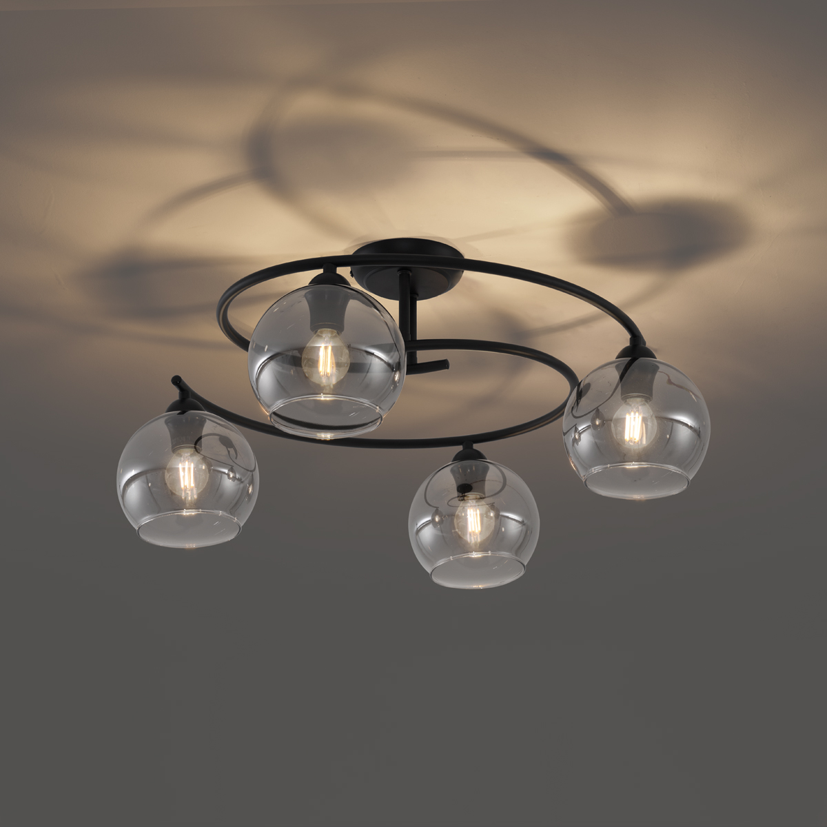 Lámpara de techo moderna negra con cristal ahumado 4 luces - Alanis