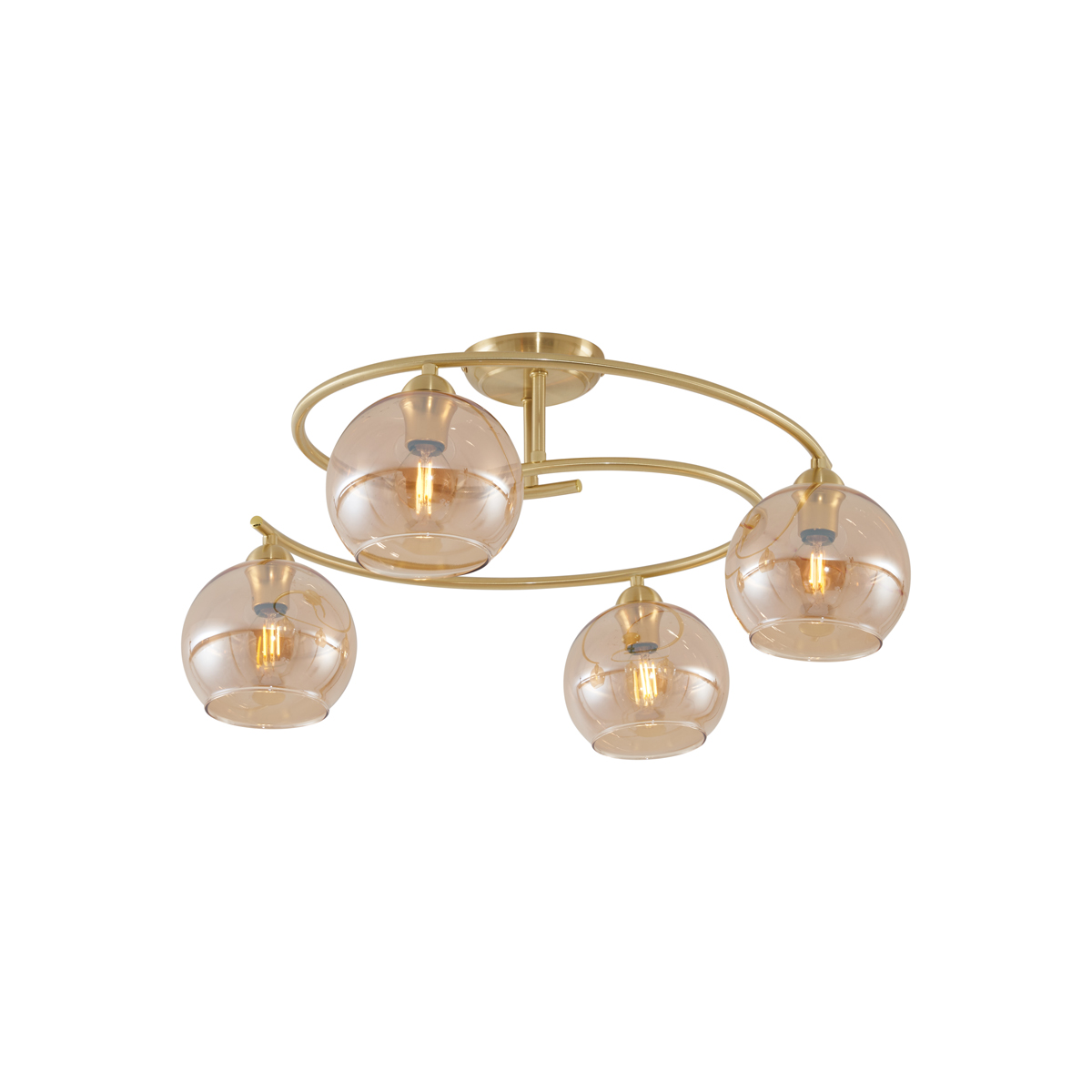 Moderné stropné svietidlo mosadzné s jantárovým sklom 4-svetlá - Alanis