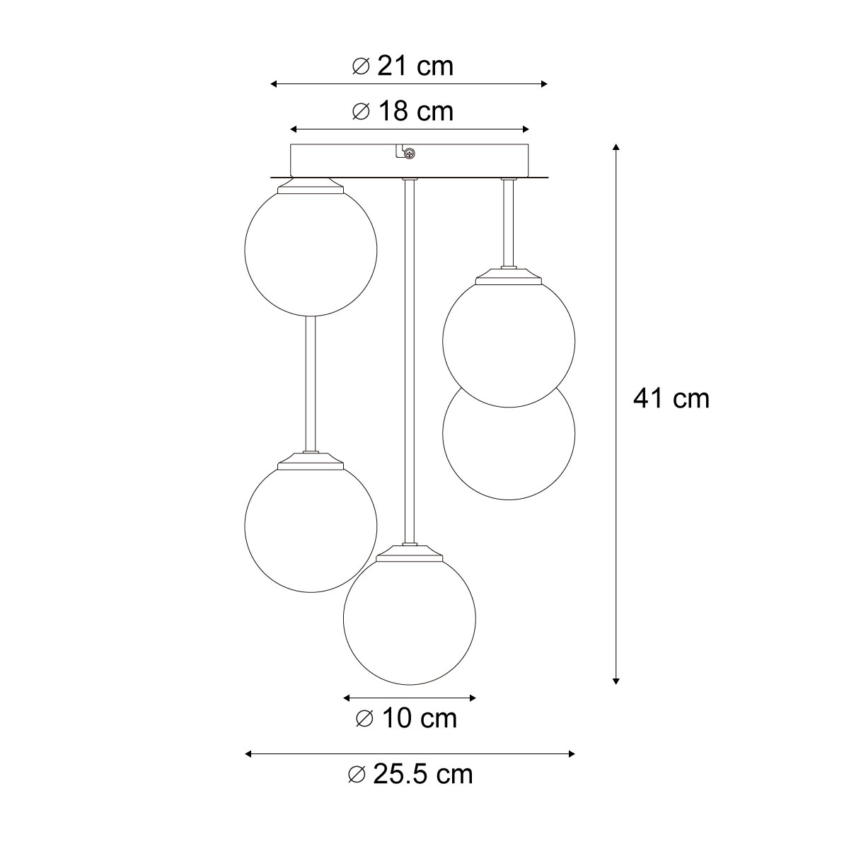 Modern Ceiling Light Black with Amber and Smoke Glass 5-Lights - Athens