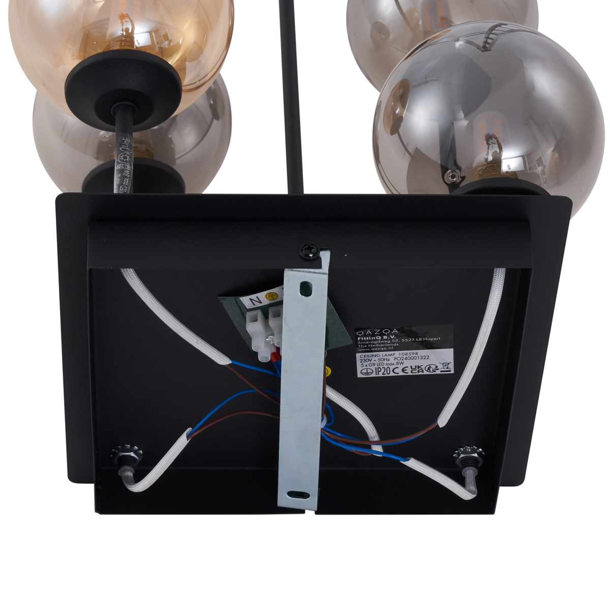 Modern Ceiling Light Black with Amber and Smoke Glass 5-Lights - Athens