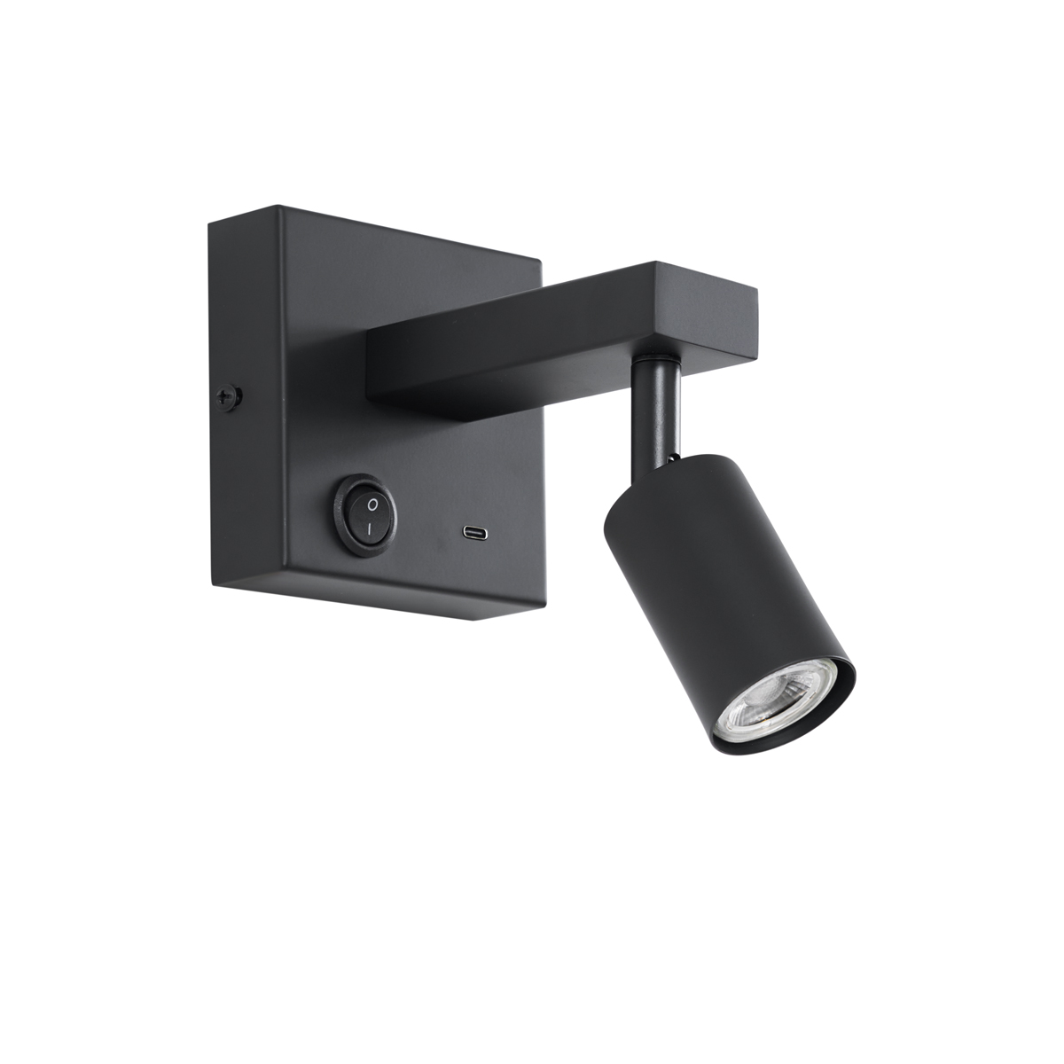 Lámpara de pared moderna negra con USB-C inclinable - Rex