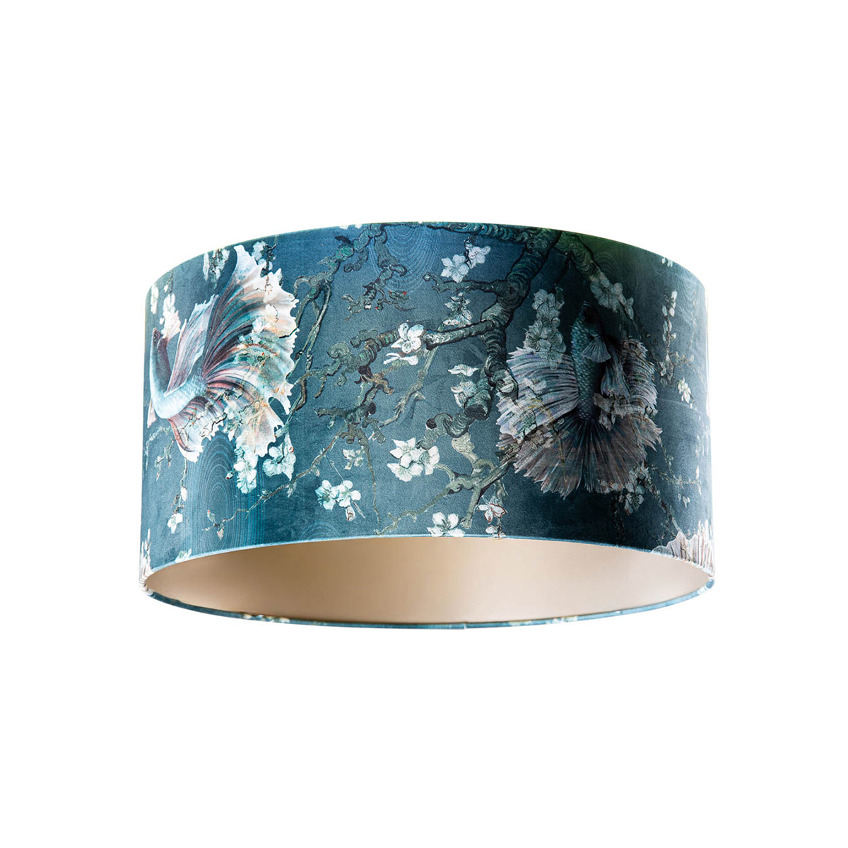 Zamatový tienidlo na lampu s motívom rýb a hnedým vnútorným priestorom 35/35/20