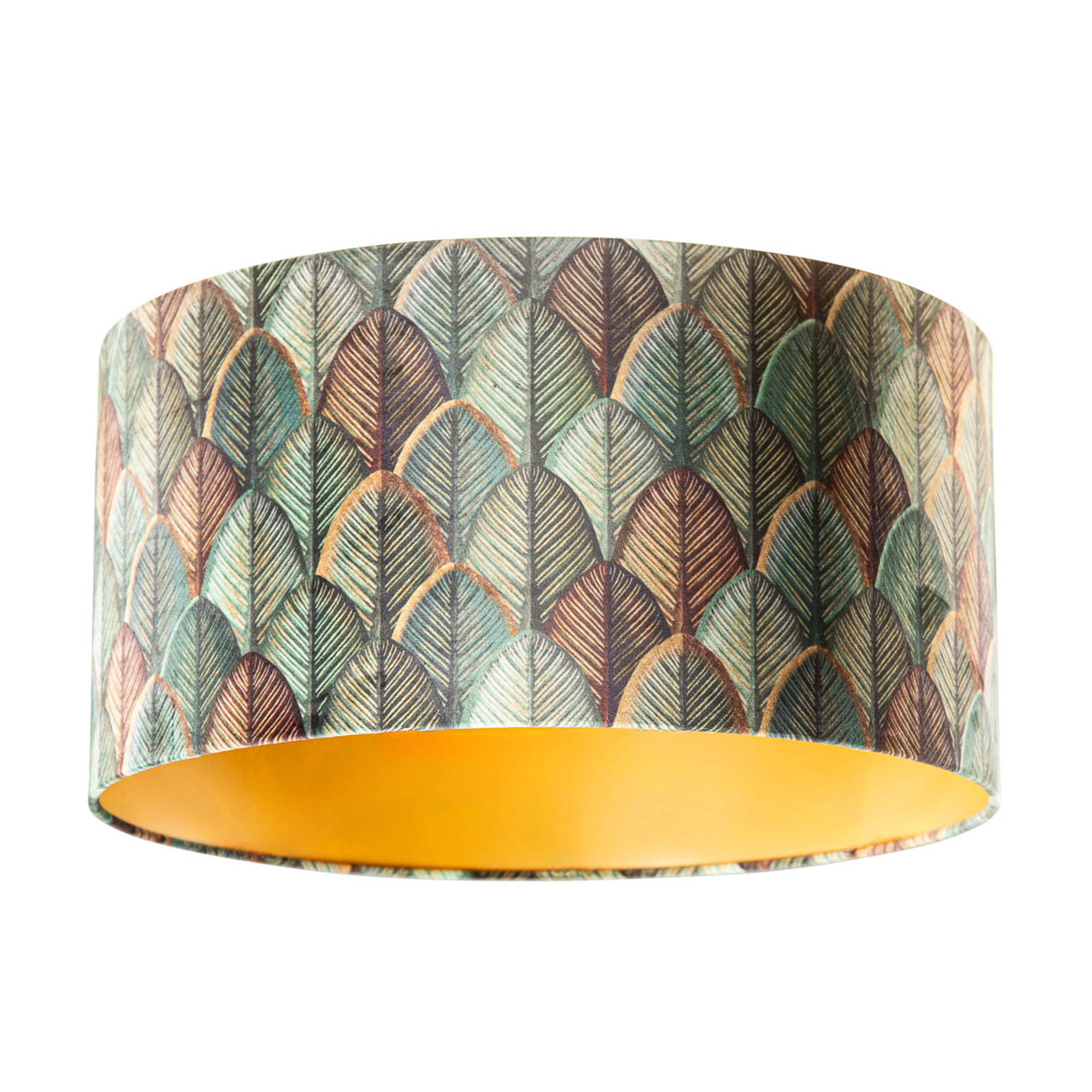 Zamatový tienidlo na lampu s dizajnom listov a zlatým vnútorným povrchom 50/50/25