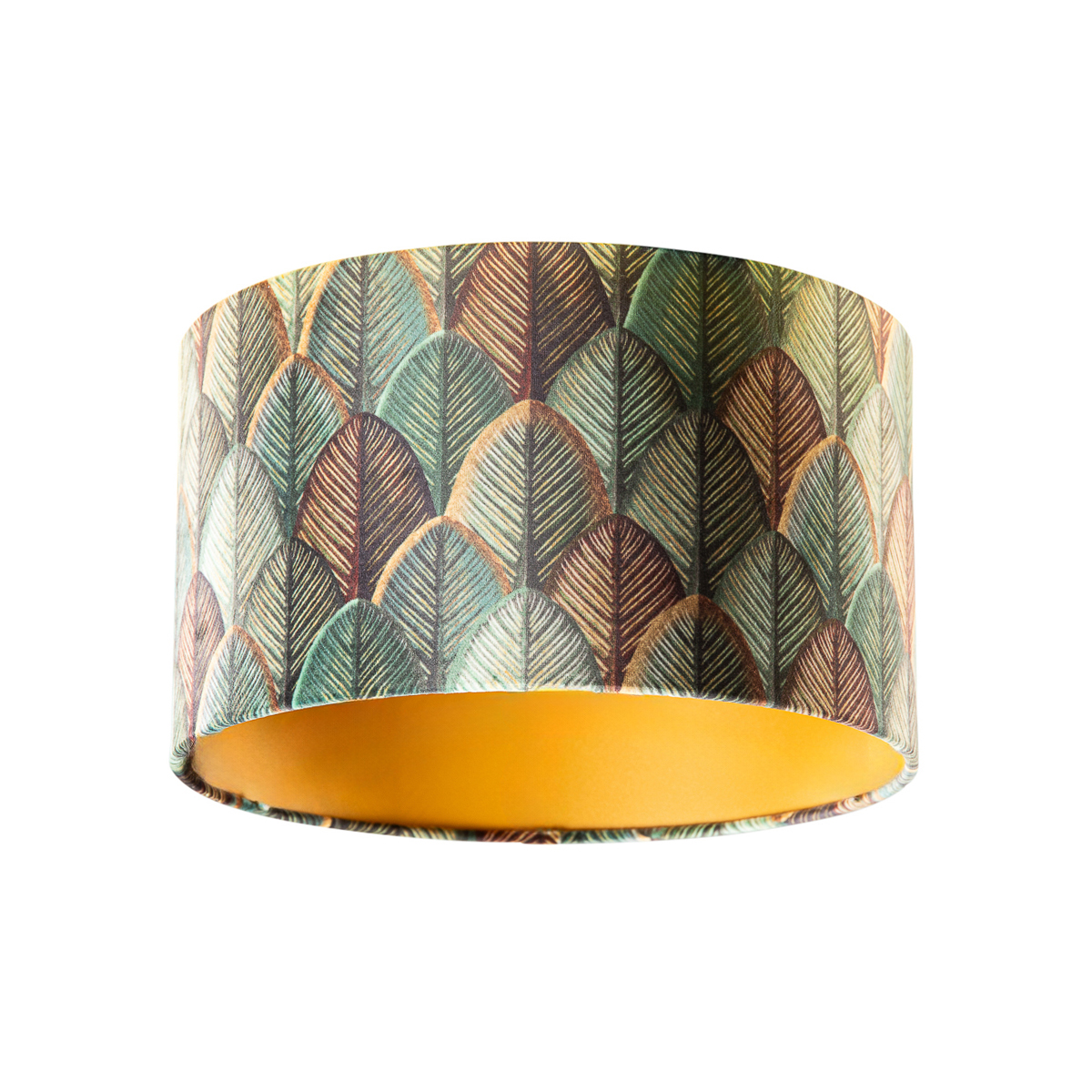 Zamatový tienidlo s dizajnom listov a zlatým vnútorným povrchom 35/35/20