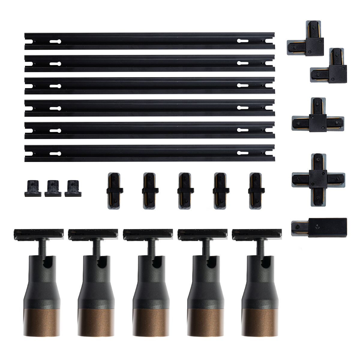 Modern Track Lighting System with 5 Spotlights Black with Dark Bronze 1-Phase - Iconic Kohua