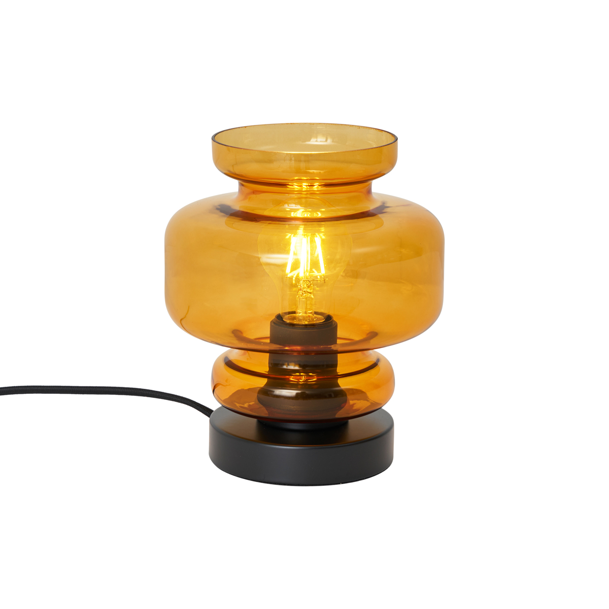 Lampă de masă retro neagră cu sticlă portocalie - Denise