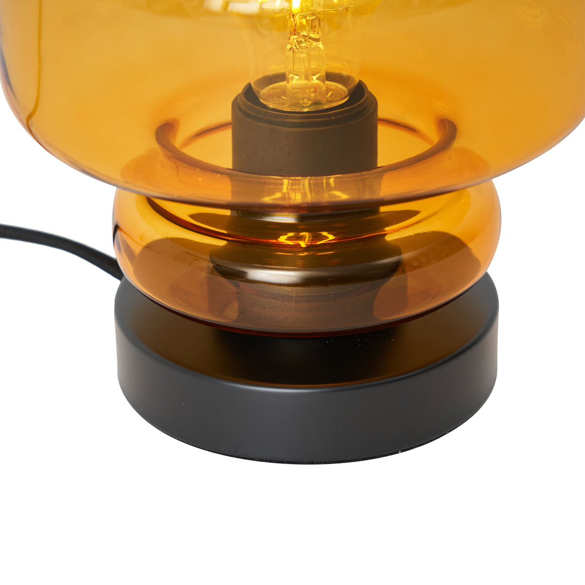 Lámpara de mesa retro negra con cristal naranja - Denise