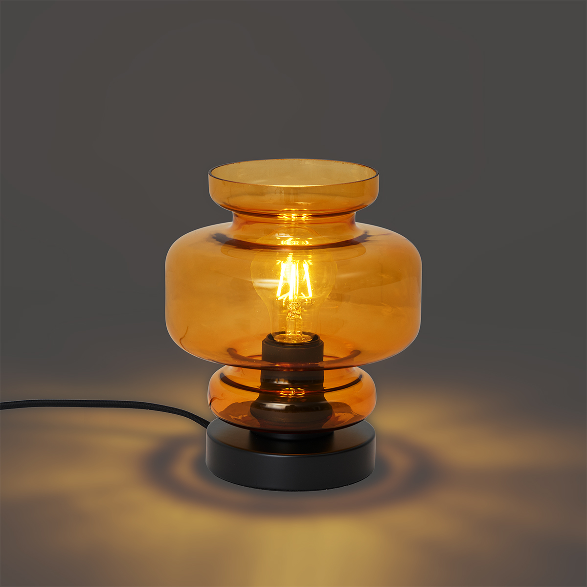 Lámpara de mesa retro negra con cristal naranja - Denise