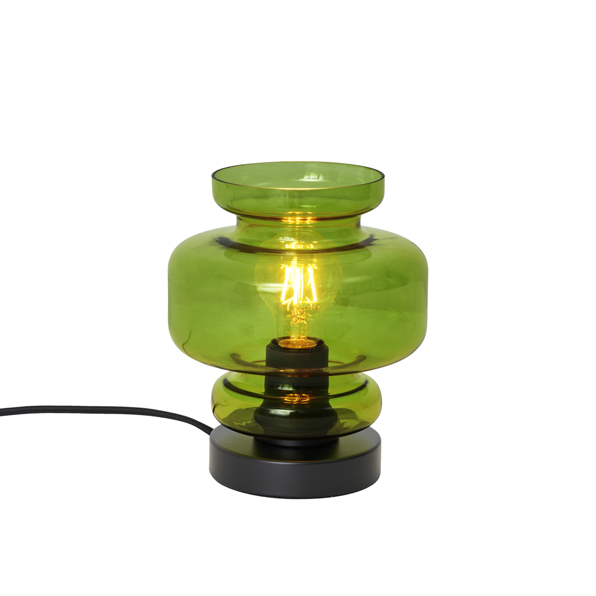 Lampă de masă retro neagră cu sticlă verde - Denise
