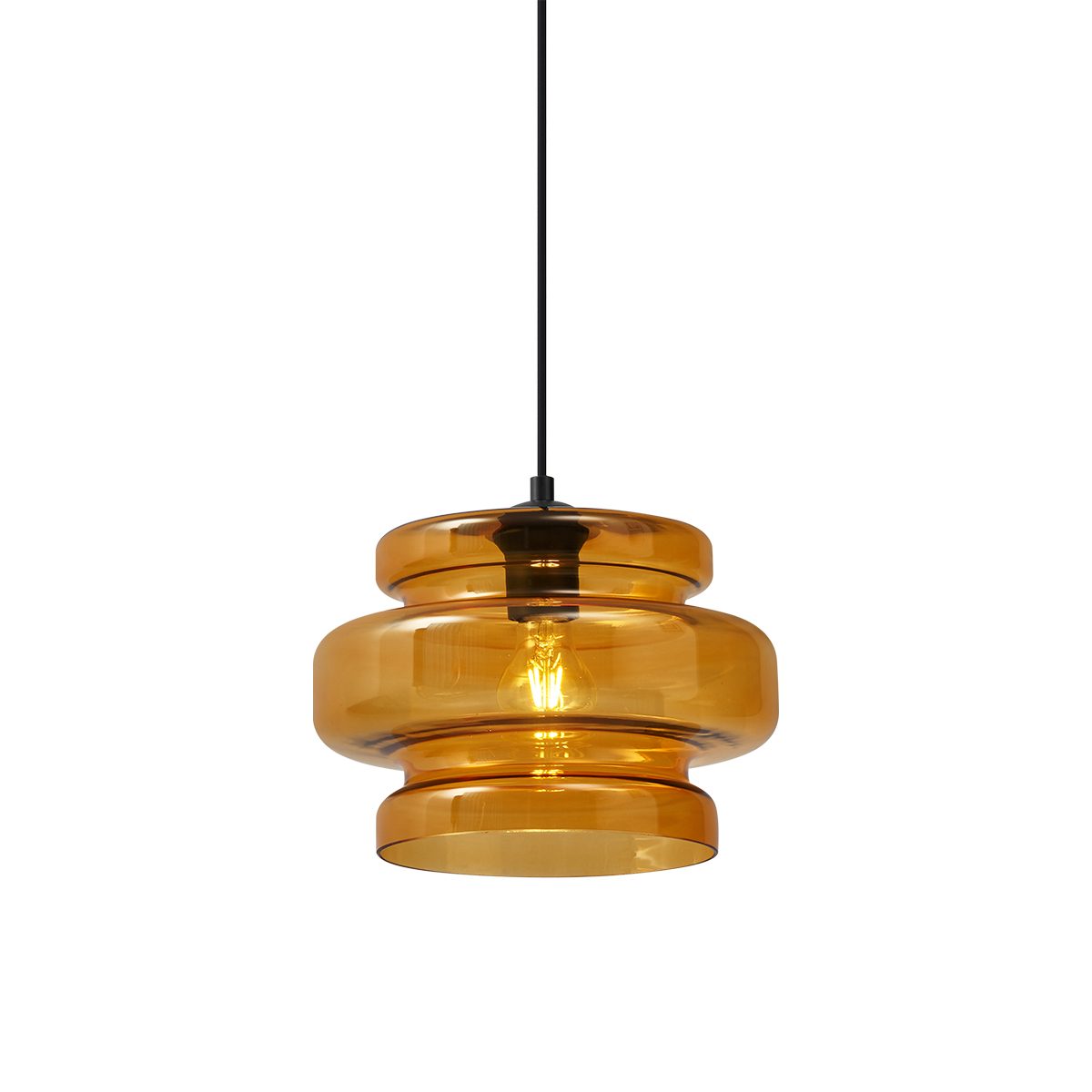 Lampă suspendată retro neagră cu sticlă portocalie - Denise