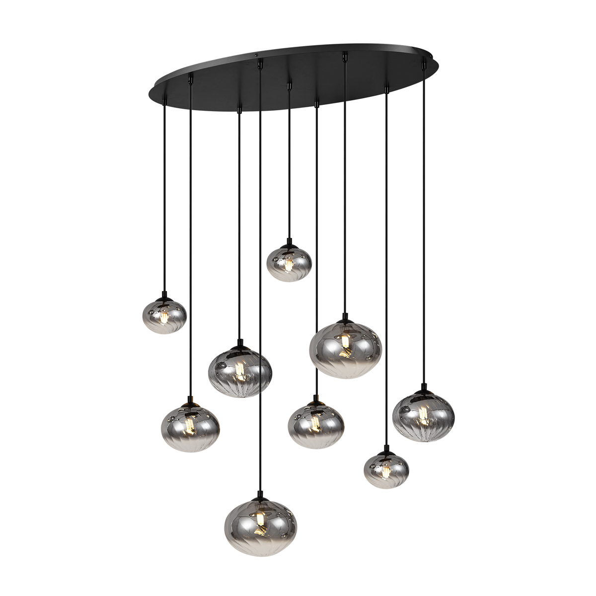 Lampă suspendată modernă neagră cu sticlă fumurie cu 9 lumini - Jia