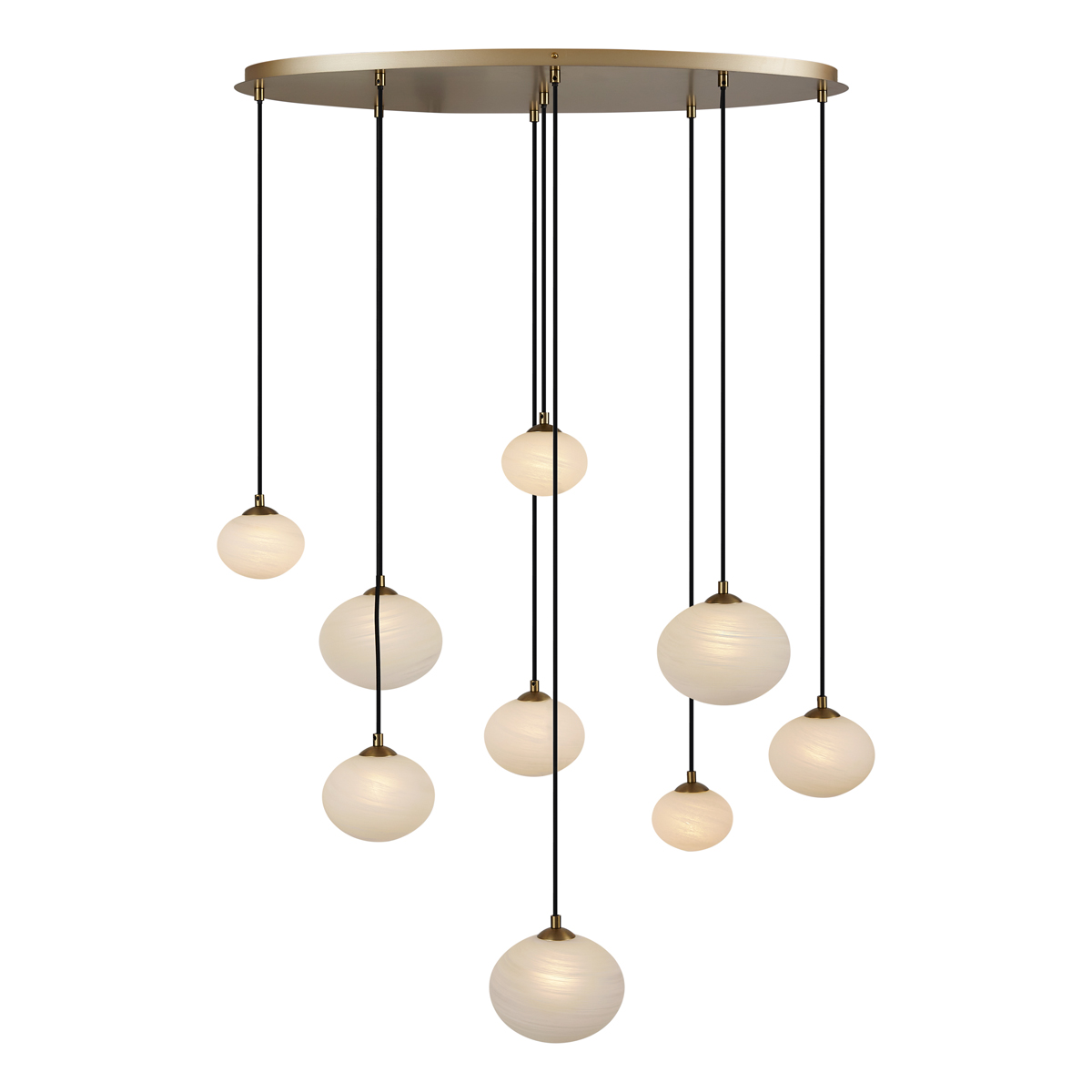 Lámpara colgante Art Déco dorada con cristal opalino 9 luces - Yani