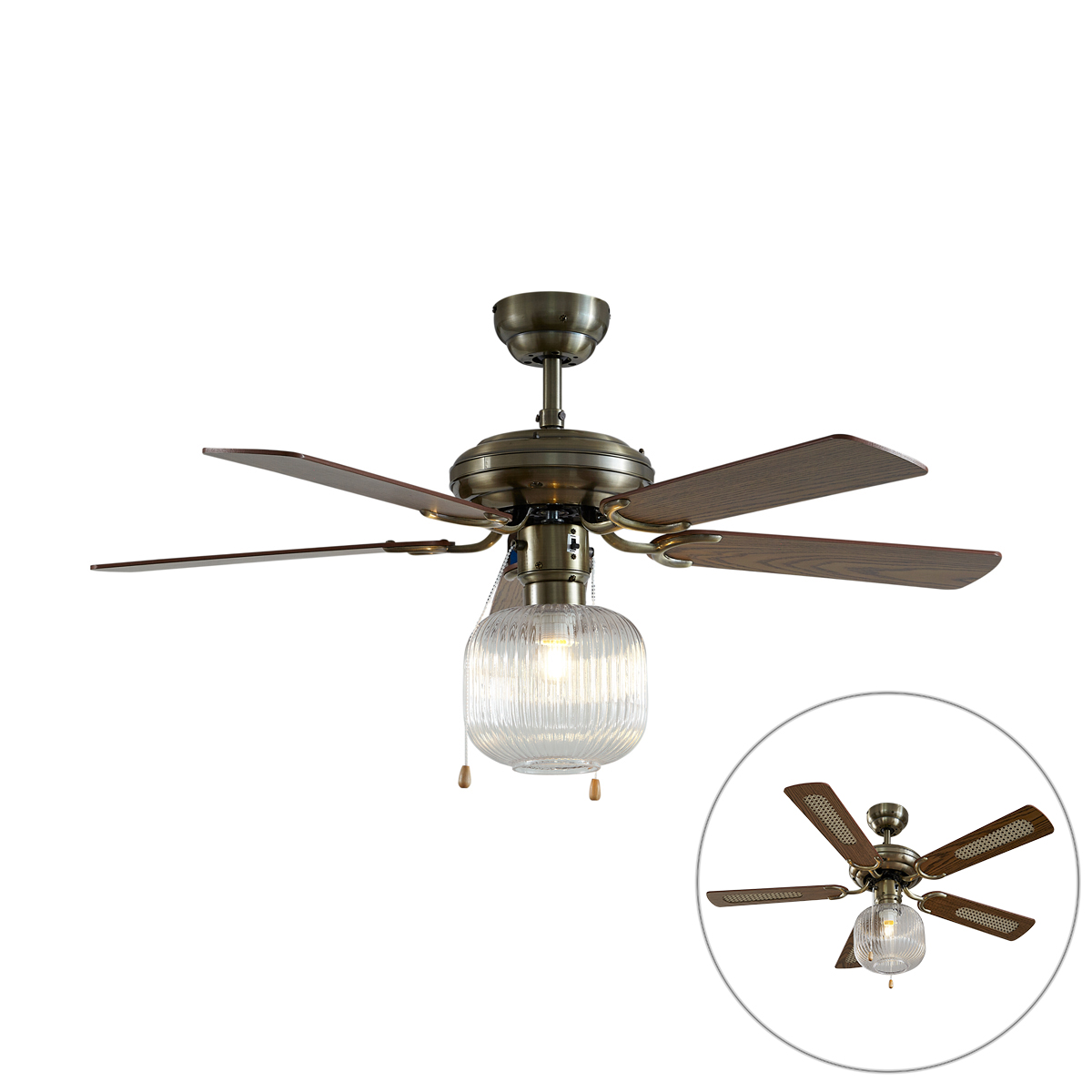 Mennyezeti ventilátor sárgaréz fa 107,5 cm húzókapcsolóval - Mistral Karel