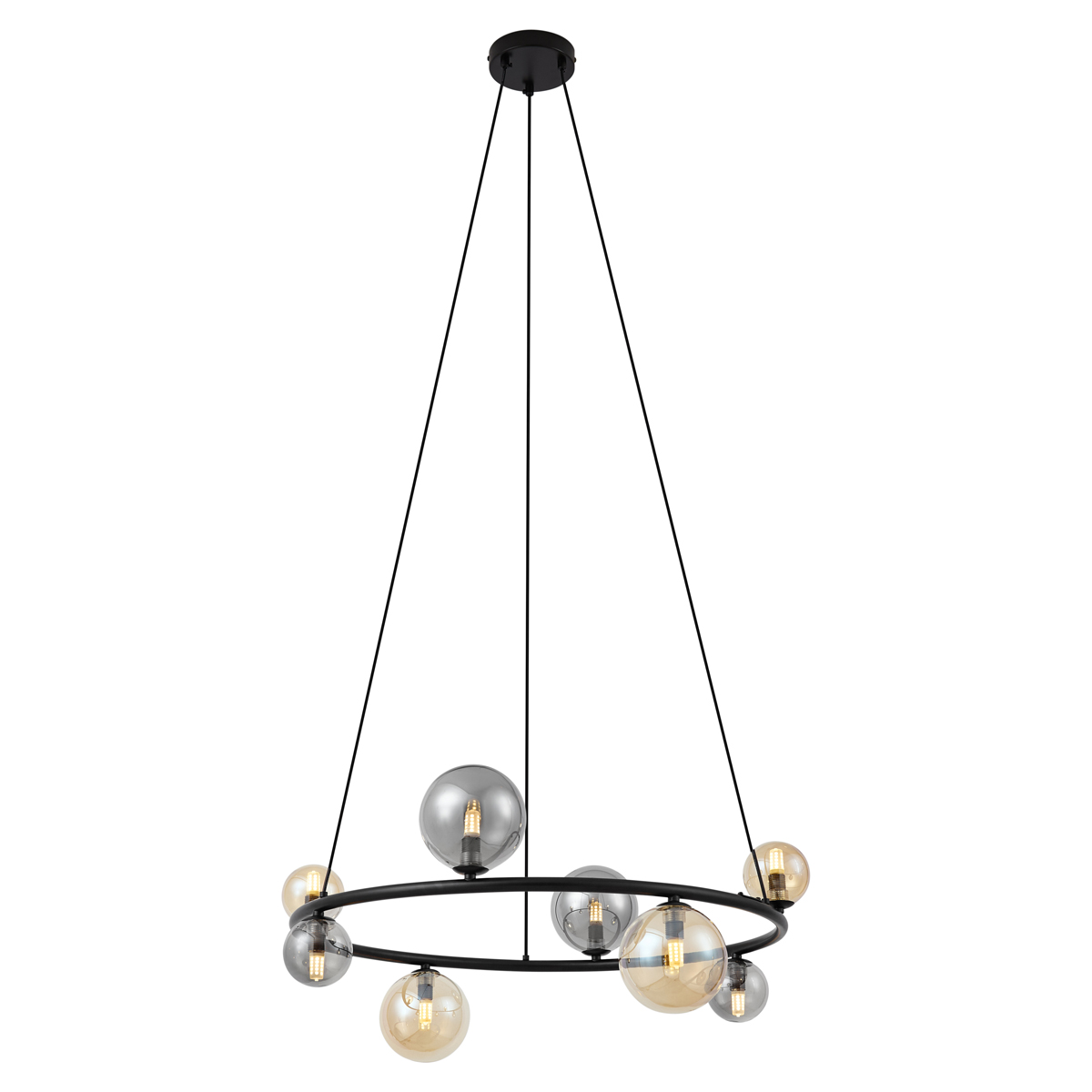 Fekete függőlámpa füstszínű és borostyánszínű üveggel, kerek, 8-as - Monaco