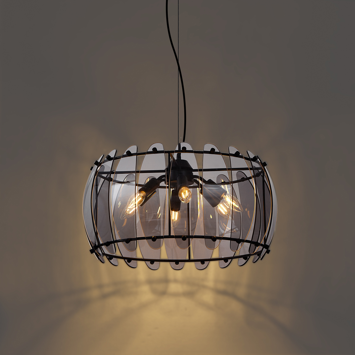 Lámpara colgante de diseño negra con cristal ahumado redondo de 6 luces - Mochan