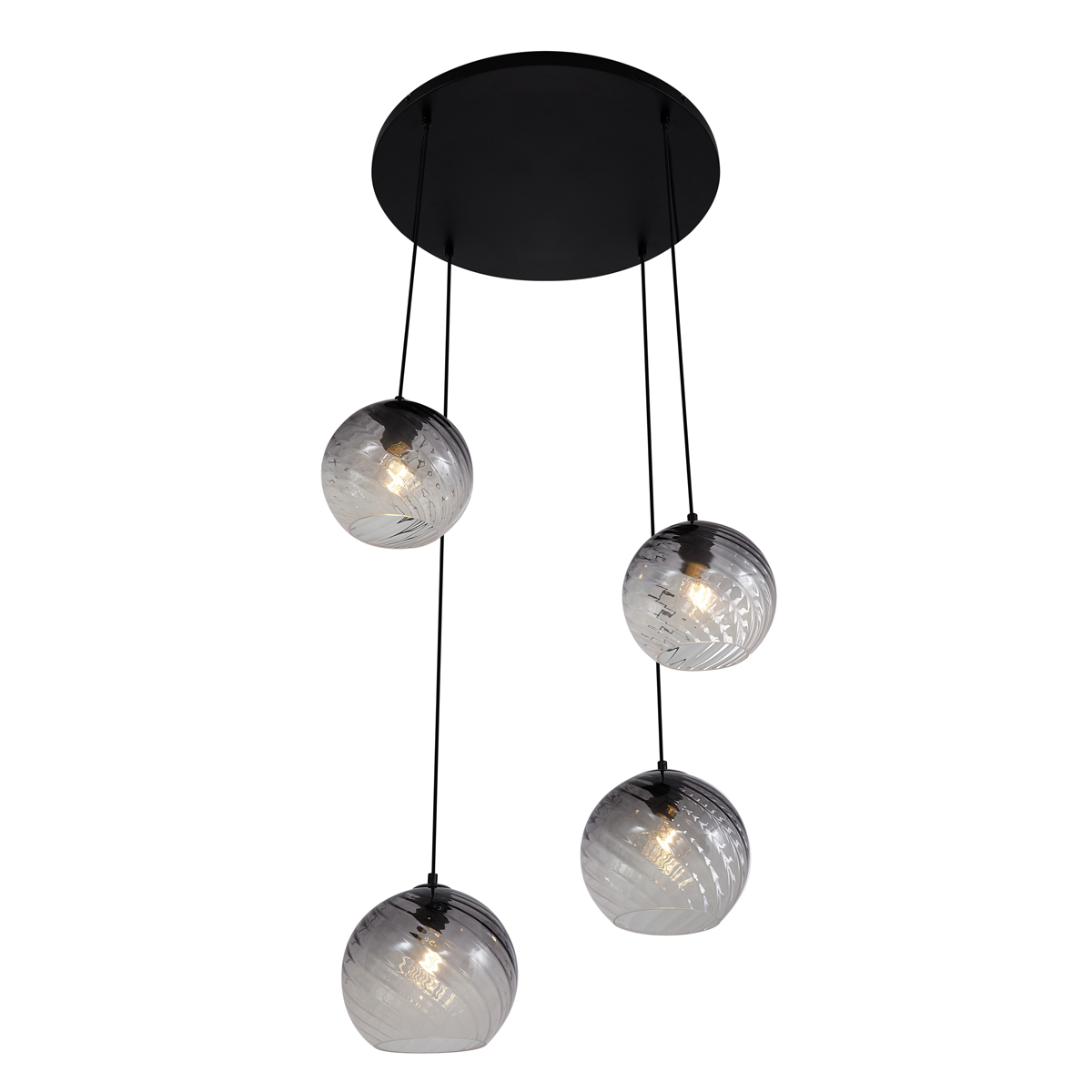 Lampada a sospensione Art Déco nera con vetro fumé rotondo a 4 luci - Bao