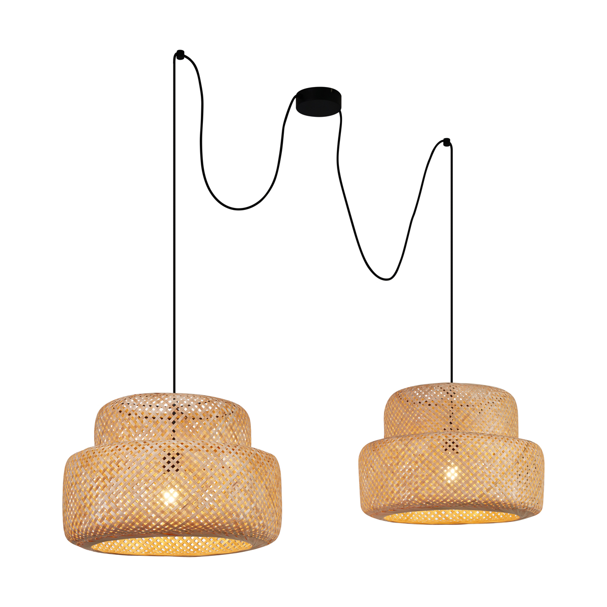 Dvojité závesné svietidlo Japandi čierne s bambusom - Kea