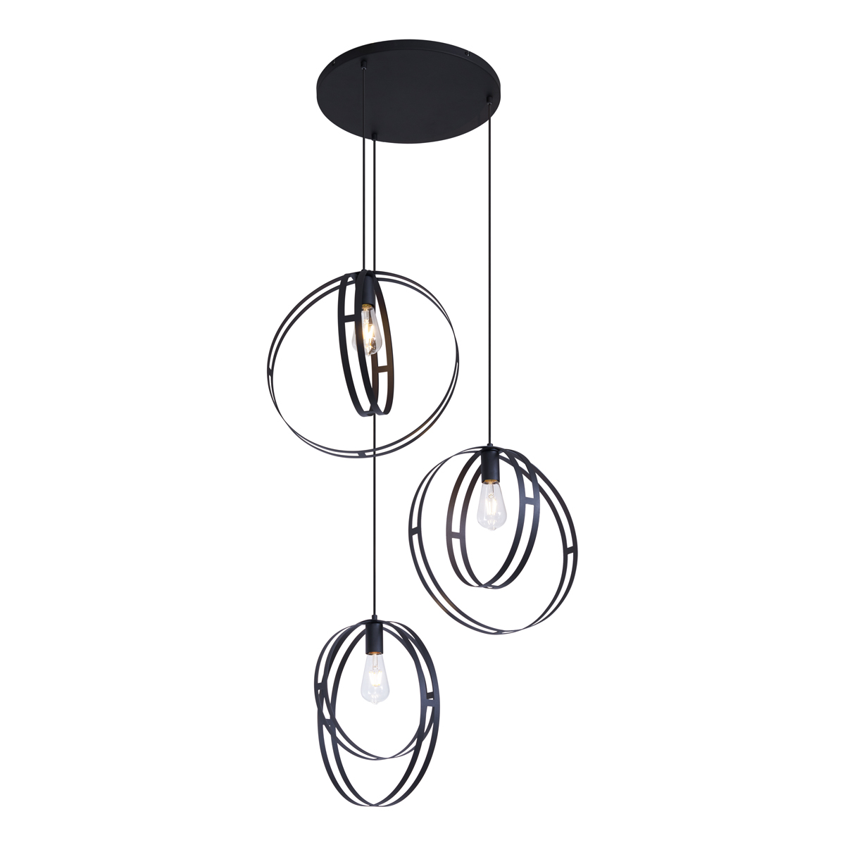 Design függőlámpa fekete kerek 3-lámpás - Indu