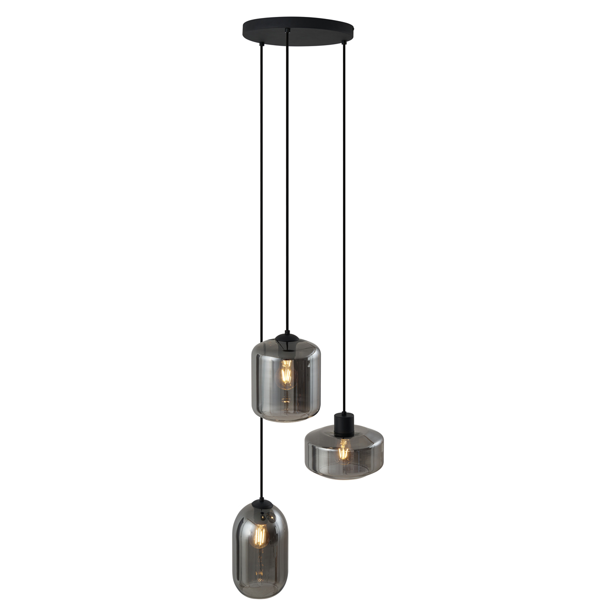Lámpara colgante moderna negra con cristal ahumado de 3 luces - Sheena