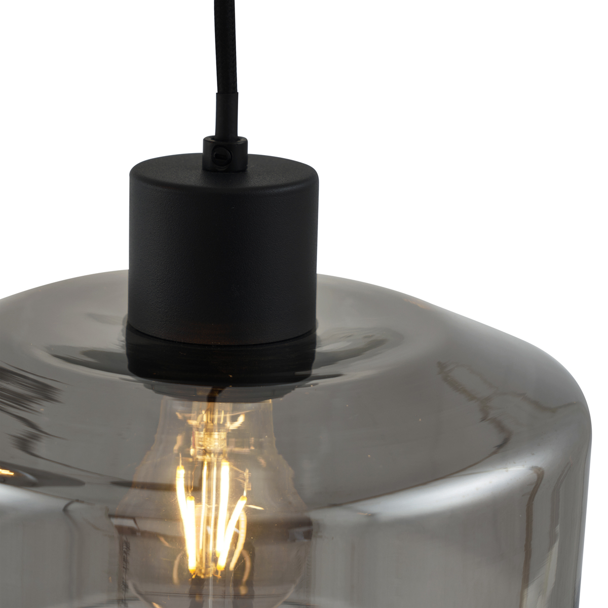 Lámpara colgante moderna negra con cristal ahumado 5 luces - Sheena