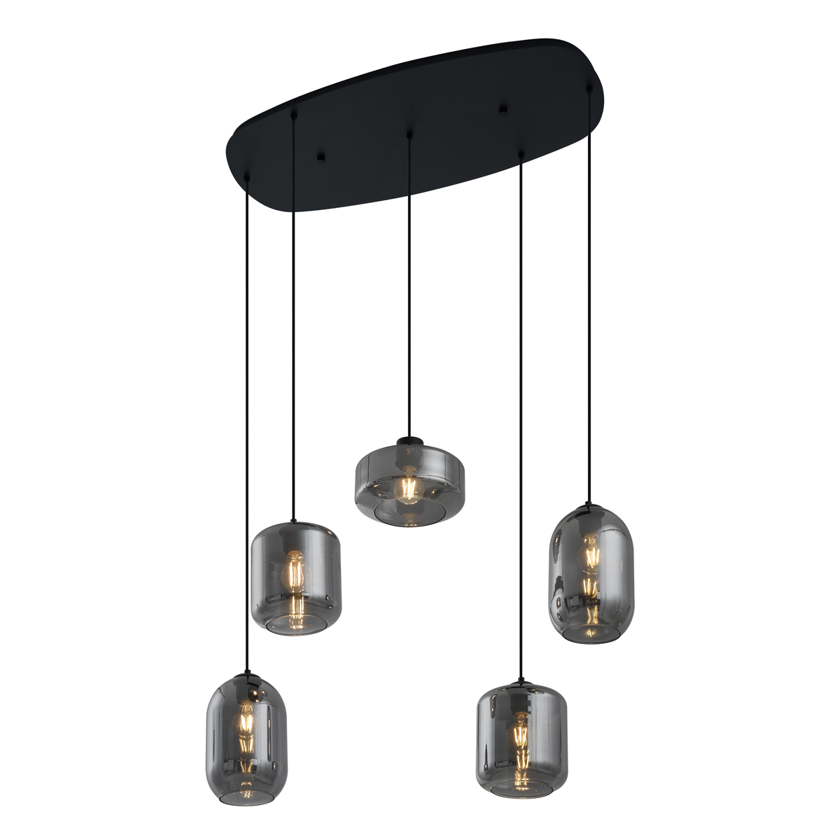 Lámpara colgante moderna negra con cristal ahumado 5 luces - Sheena
