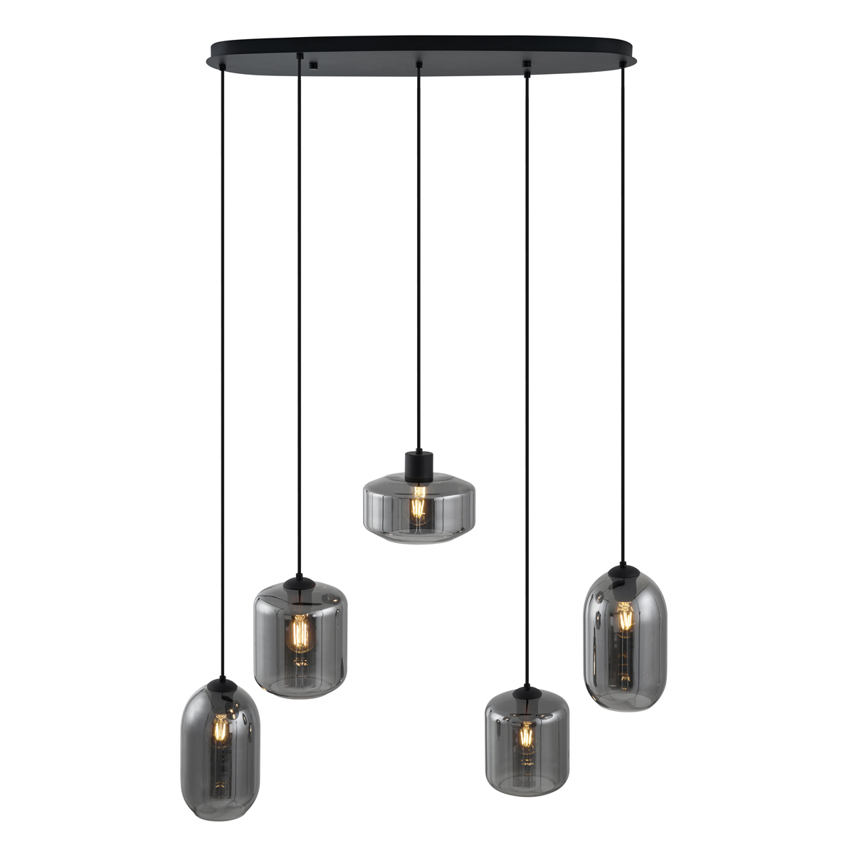 Lámpara colgante moderna negra con cristal ahumado 5 luces - Sheena