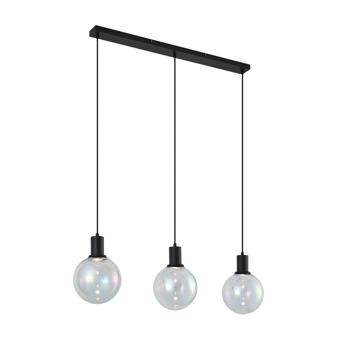 Design függőlámpa fekete szivárványos üveggel, téglalap alakú, 3-lámpás - Mallon