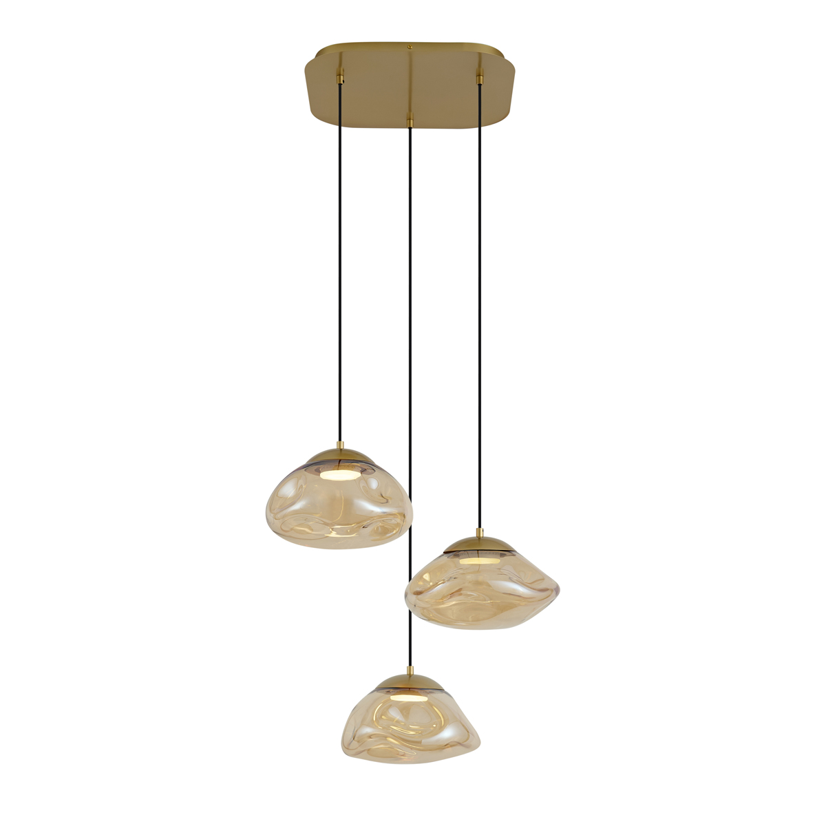 Hotel Chic függőlámpa sárgaréz borostyánszínű üveggel 3-lámpás - Gus