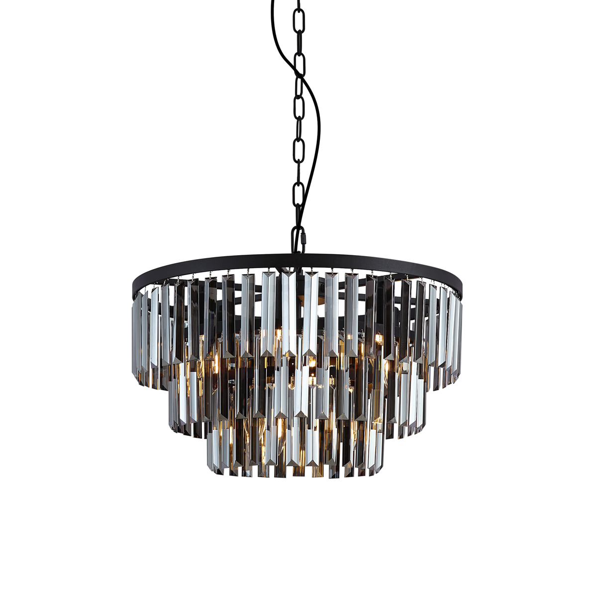 Modern fekete csillár füstüveggel, 9 ágú - Amel