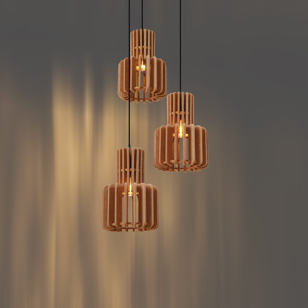 Lampada a sospensione retrò nera con arancione 3 luci - Felt