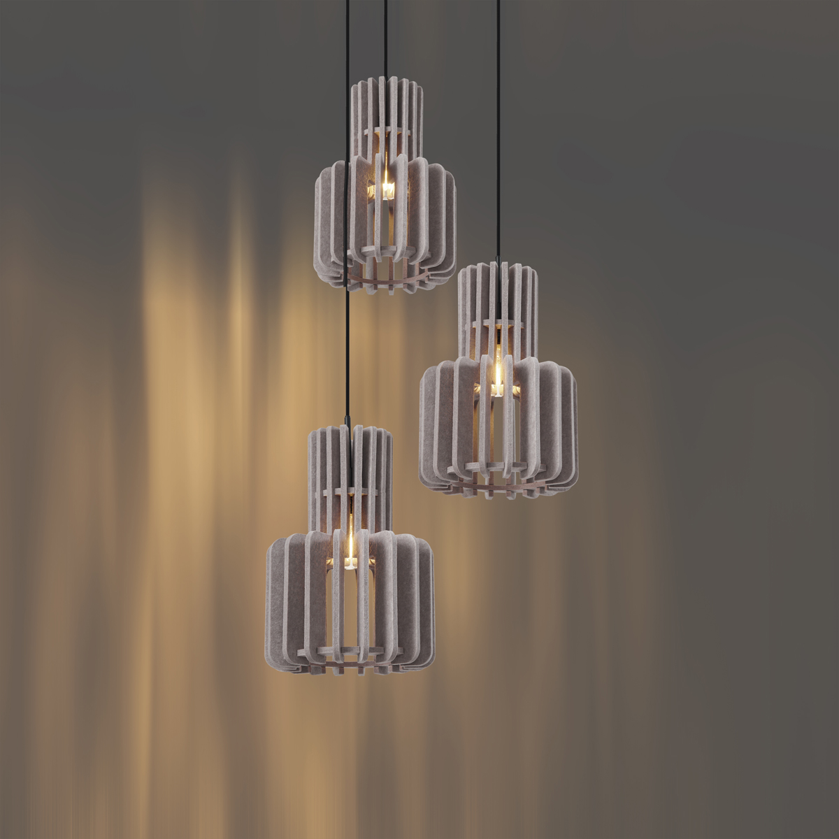 Suspension rétro noire avec 3 lumières taupe - Felt