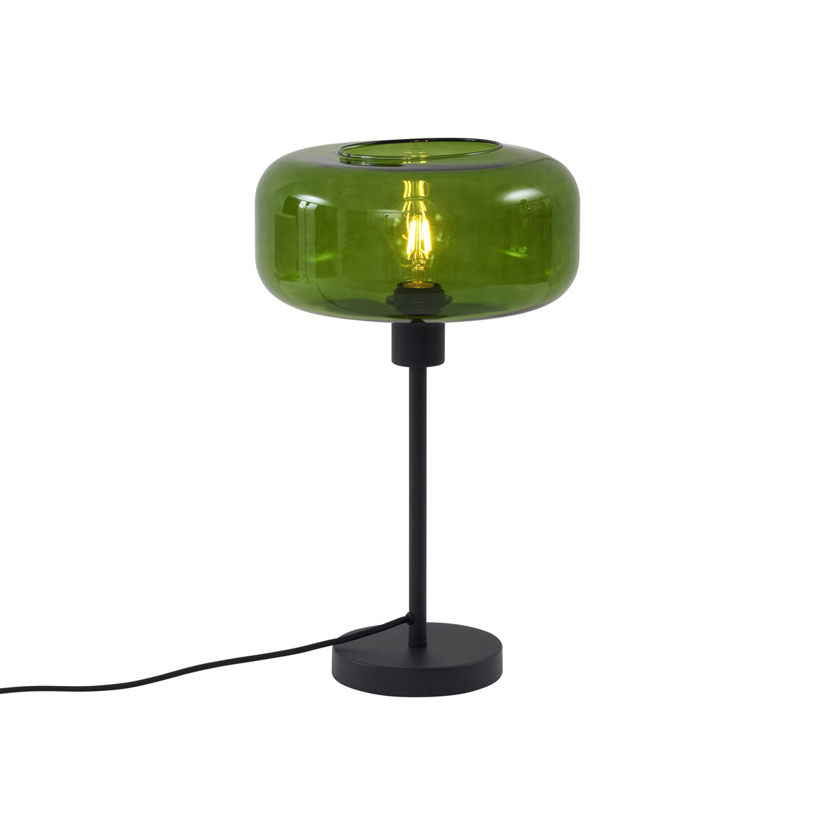 Lampă de masă retro neagră cu sticlă verde - Bizle