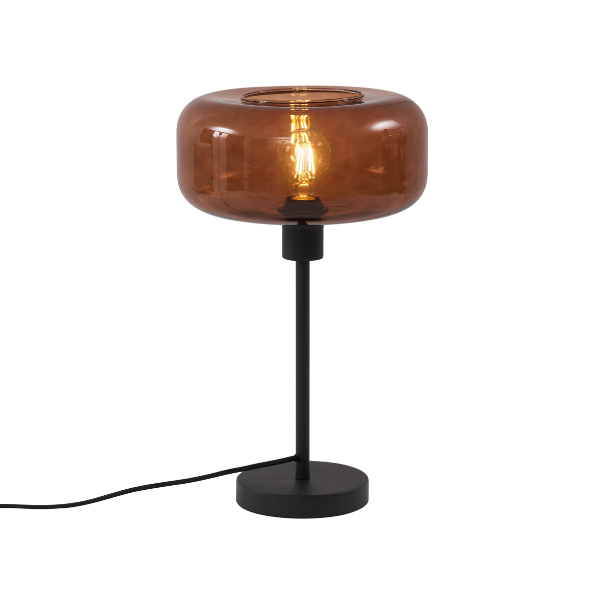 Lampă de masă retro neagră cu sticlă bronz - Bizle
