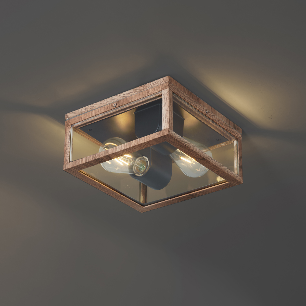 Industrial Ceiling Lamp Wood Print IP44 2-Lights - Charlois