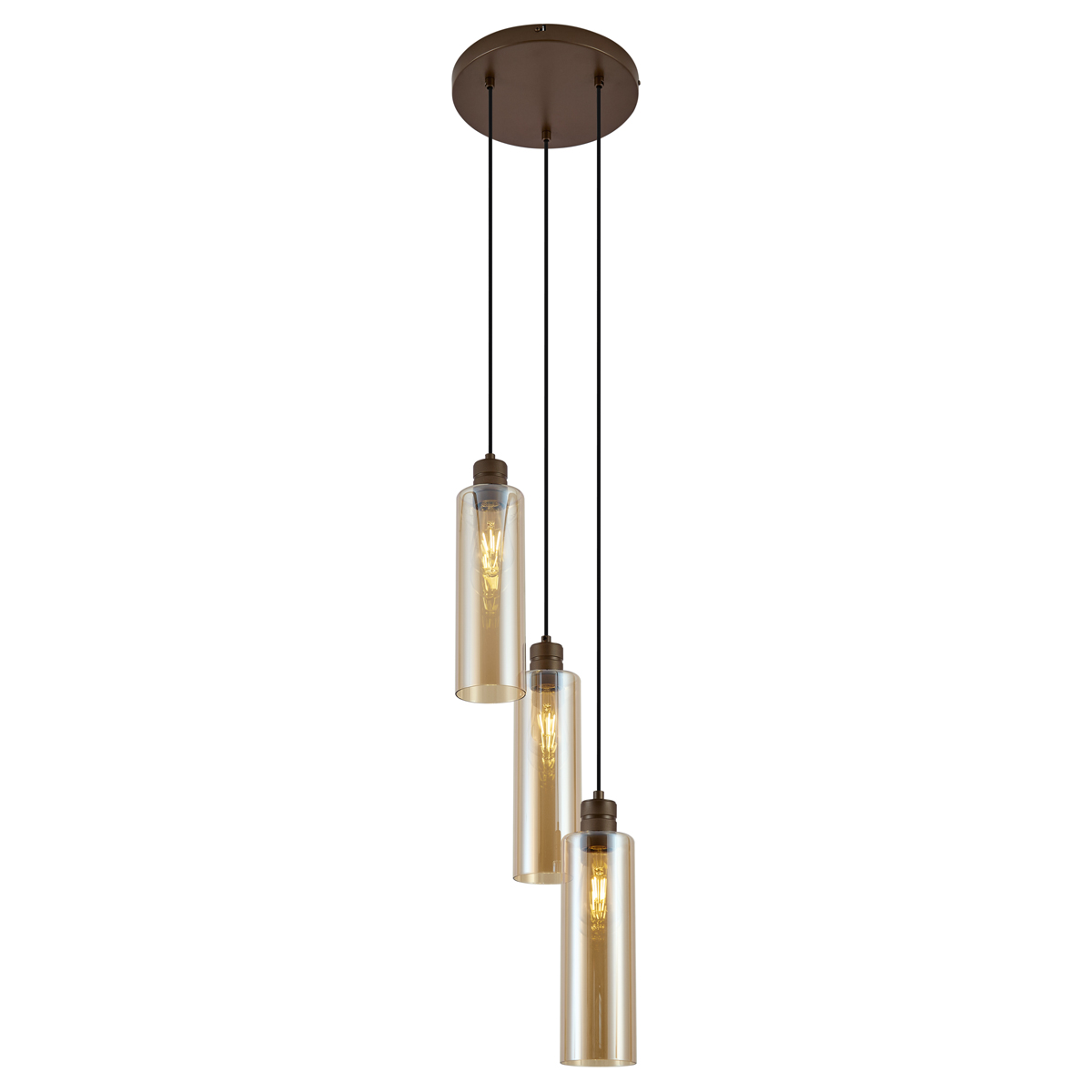 Hotel Chic függőlámpa sötét bronz színben borostyánszínű üveggel, 3 ágú - Stavelot