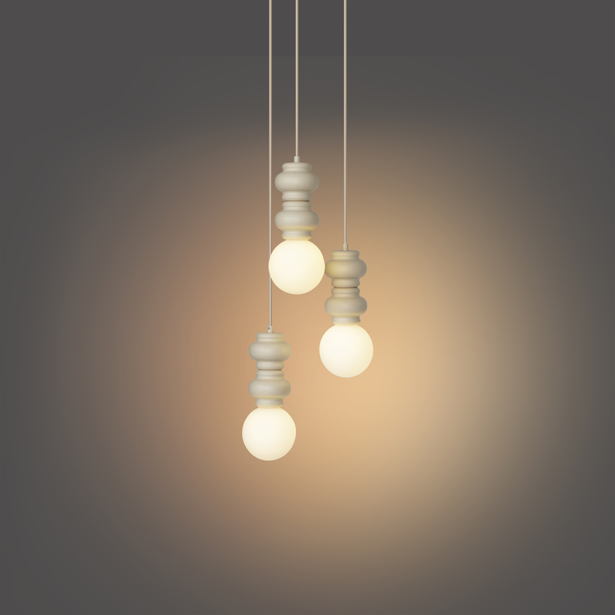 Suspension rétro beige avec verre dépoli 3 lumières - Fedde