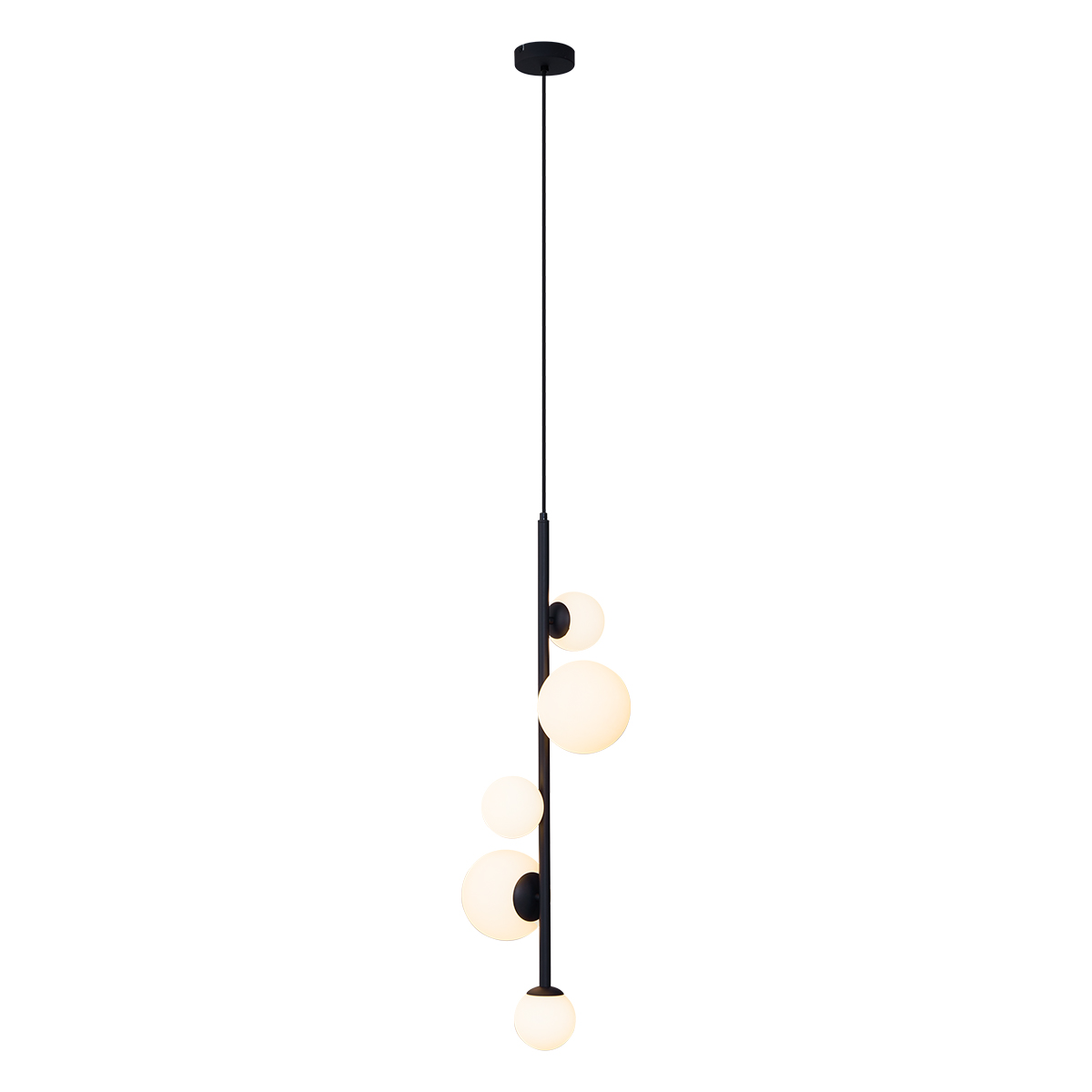 Lampă suspendată de design neagră cu sticlă mată cu 5 lumini - Vertical