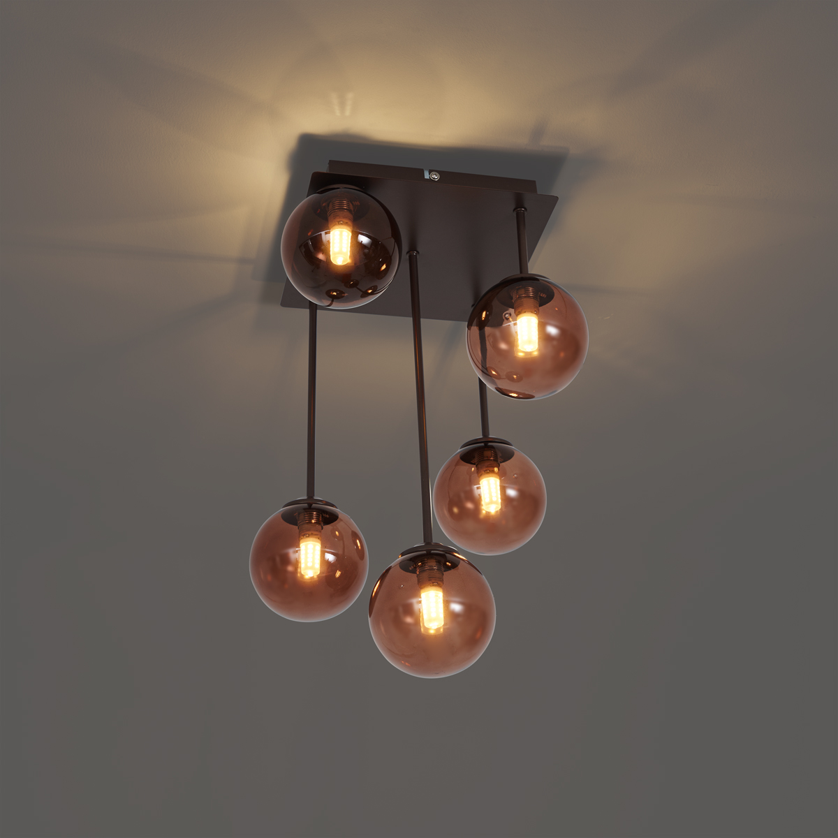 Plafonnier design bronze avec verre bronze 5 lumières - Athènes