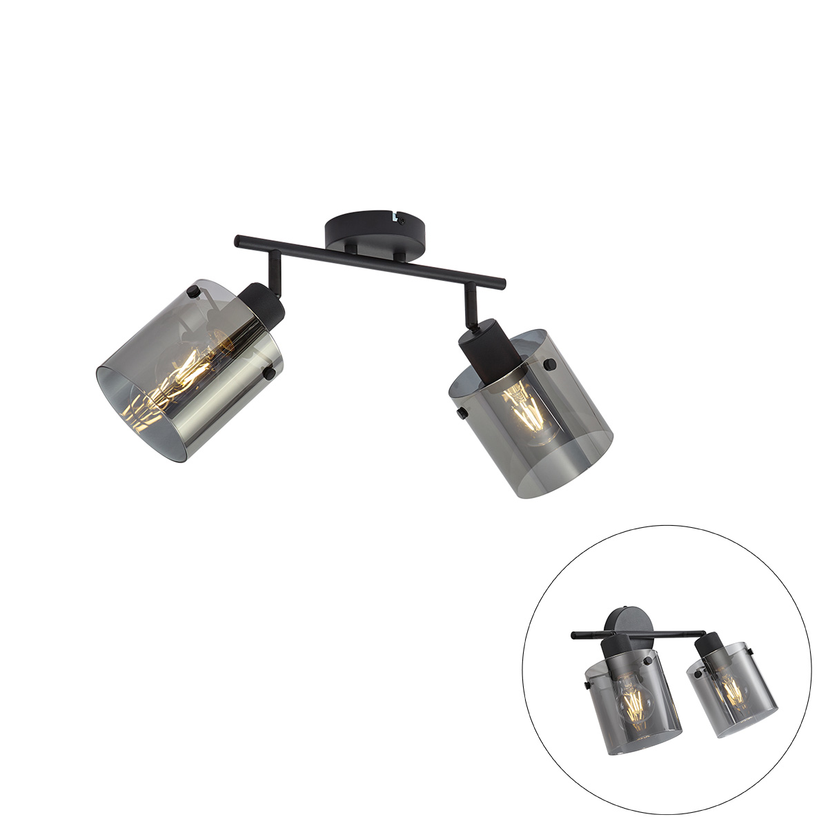 Design mennyezeti spotlámpa fekete füstüveggel 2-lámpás - Domo