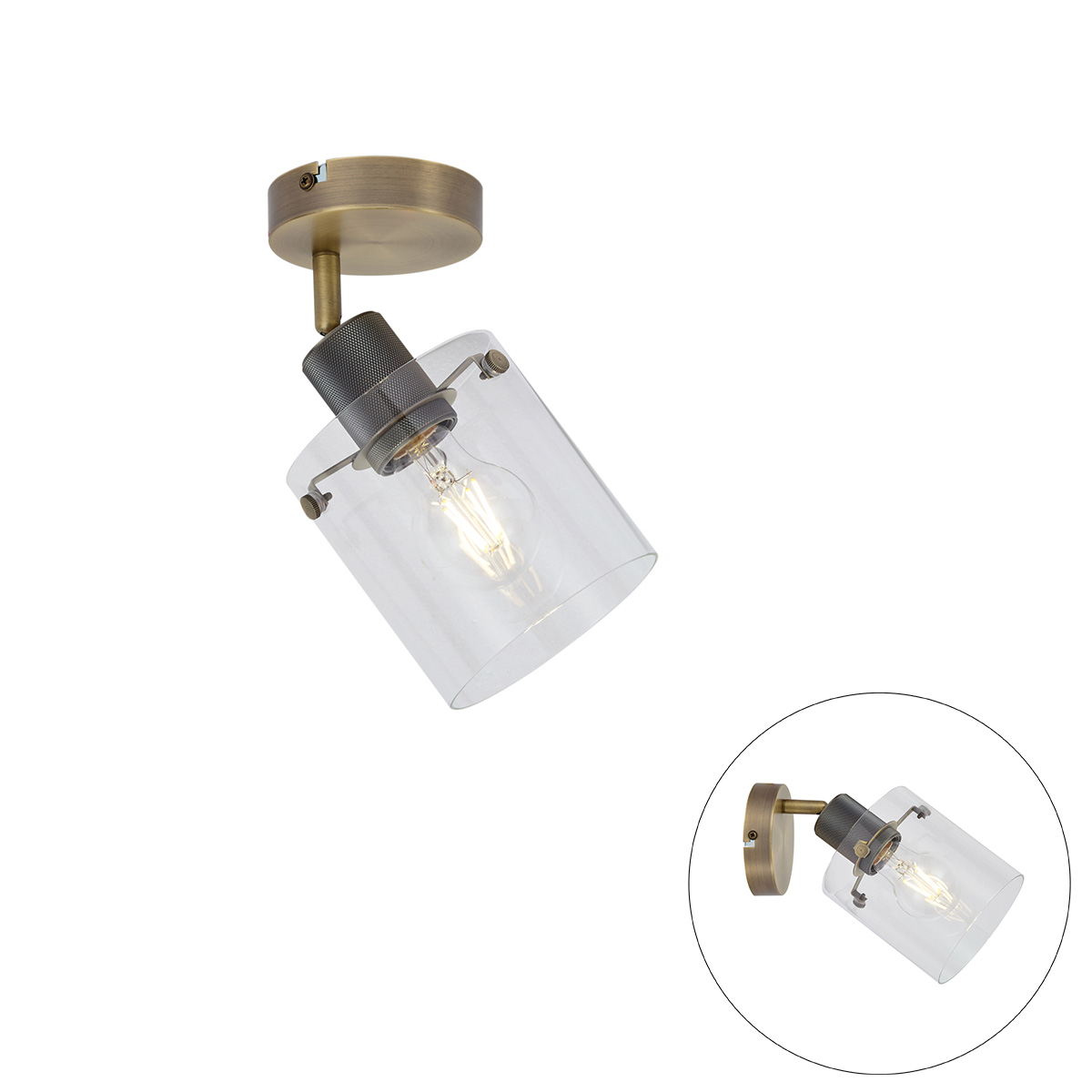 Design fali spotlámpa bronz színben, átlátszó üveggel - Domo