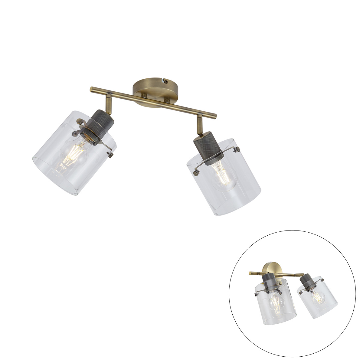 Design mennyezeti spotlámpa bronzszínű, átlátszó üveggel, 2 égős - Domo